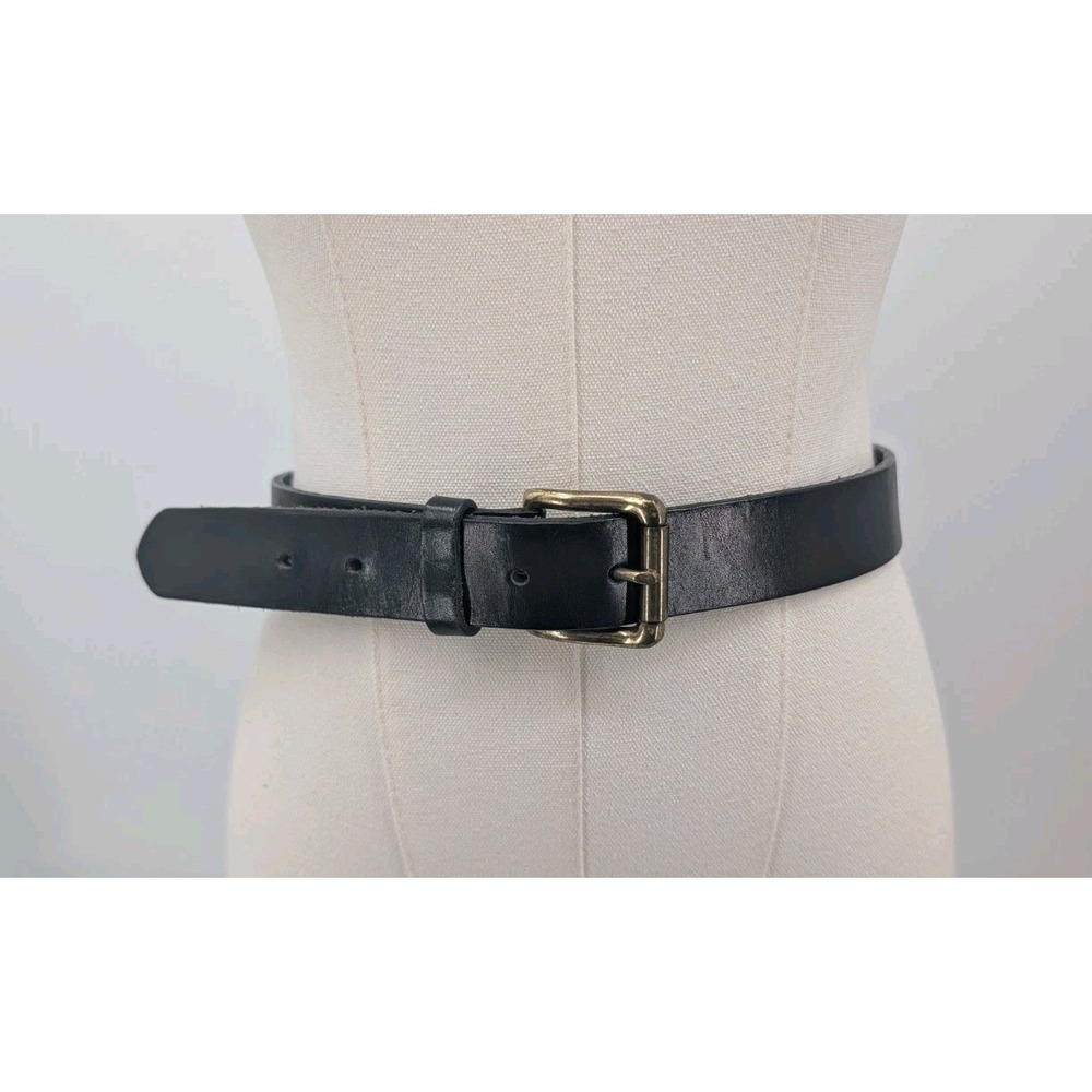 Women's Gap Black Leather Belt 30" Waist Brass Hardware 90s Grunge